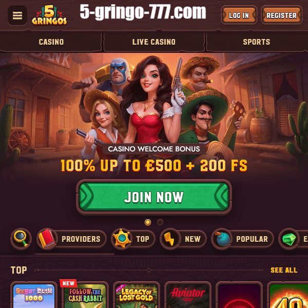 5Gringos Startseite – Casino Willkommensbonus Banner