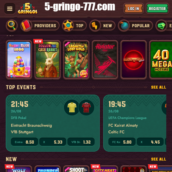 5Gringos Top Events und Spiele auf der Startseite